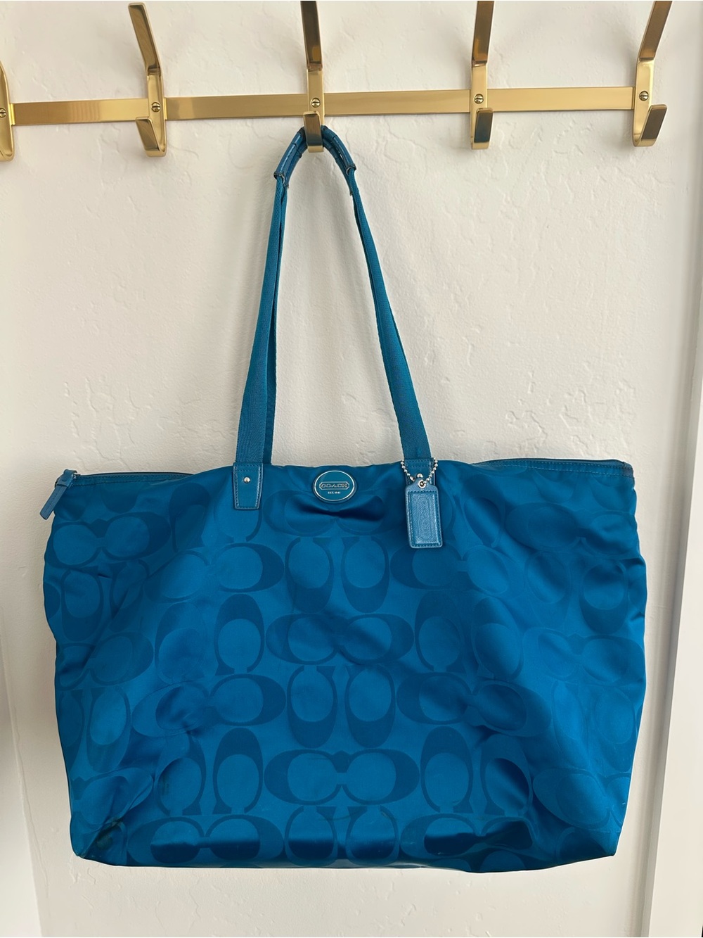 Coach Teal Signature Monogram Tote